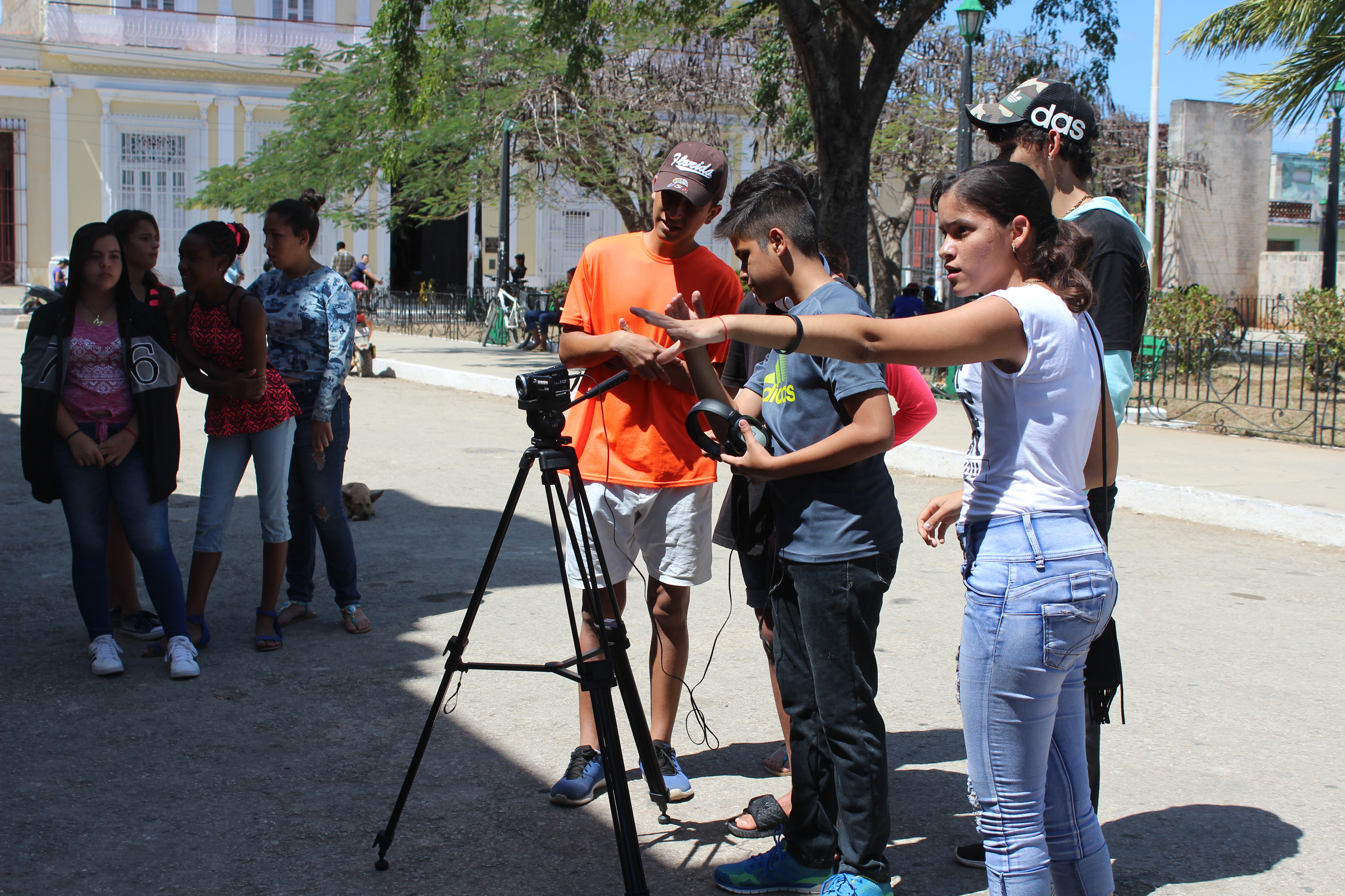 Group of young people filming in Cuba