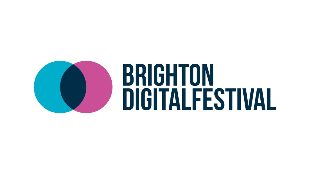 overlapping blue and pink circles on left and Brighton Digital Festival on right