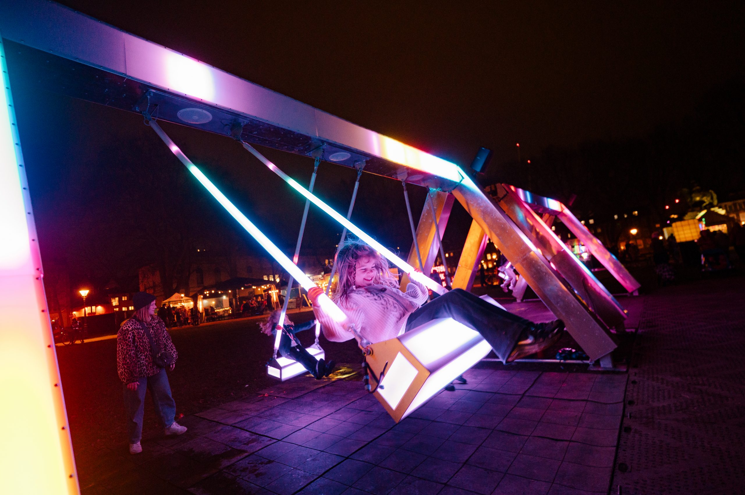 Photography by Chris Cooper/ ShotAway/ www.ShotAway.com/ #shotawaydotcom girls swinging on a lit up swing